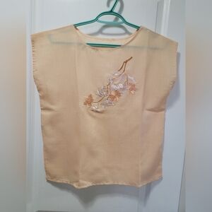 Embroidered Floral Peach Top Med